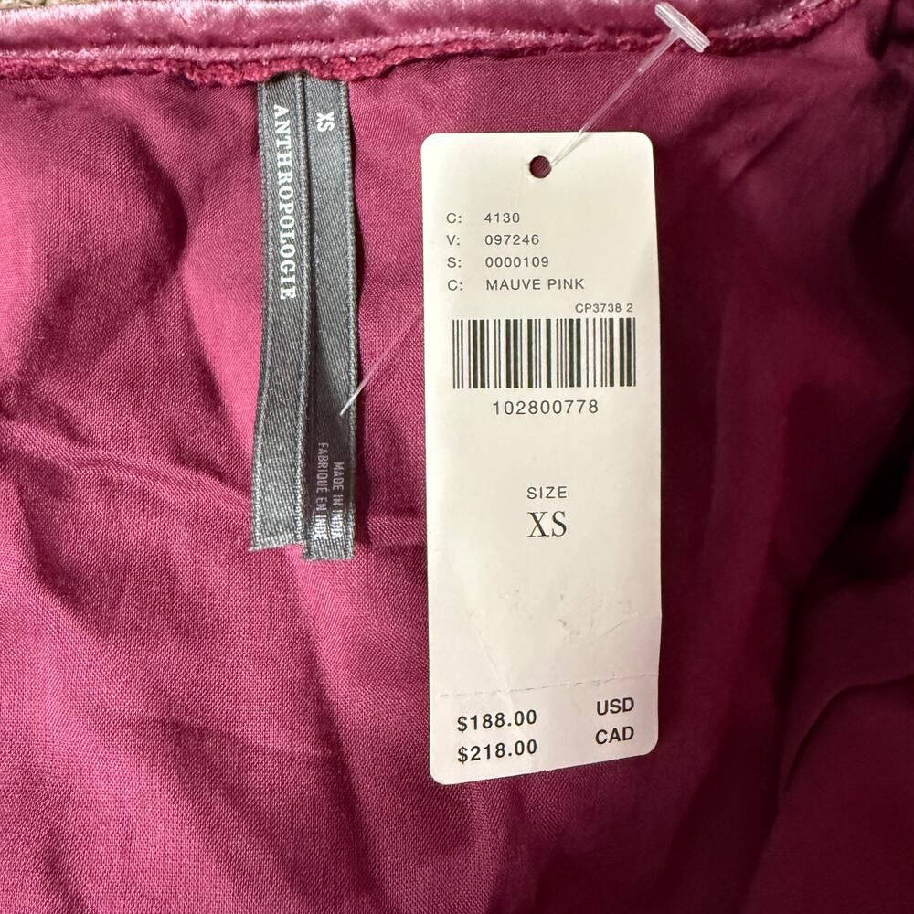 Anthropologie Somerset Velvet Maxi Dress XS Mauve Rose Pink Smocked Boho NWT - Picture 6 of 8
